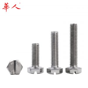 304不锈钢一字开槽外六角螺栓头部带槽六角头螺丝GB29.1 M4M6M6M8